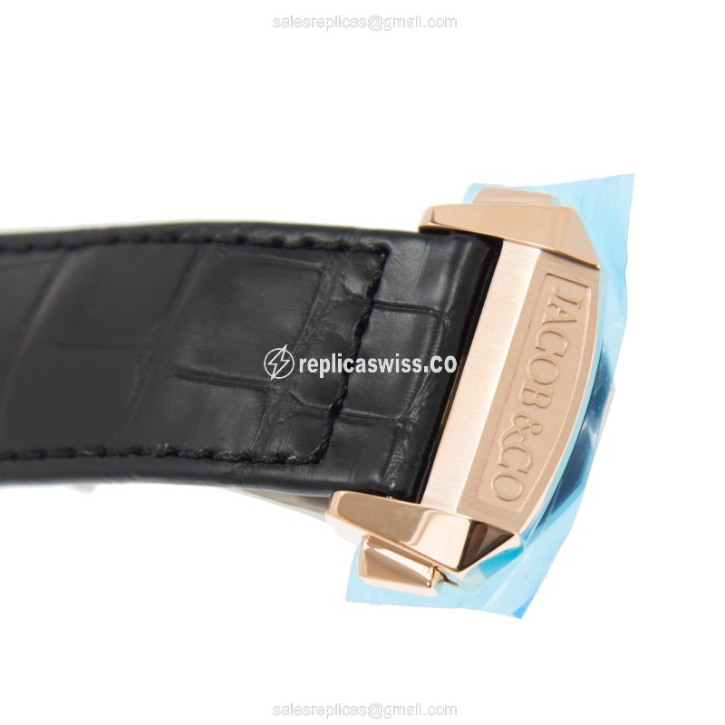 Jacob & Co. ES101.40.NS.LR.A Replica - Automatic 18kt Rose Gold - Black Dial, Alligator Black Clasp - View 4
