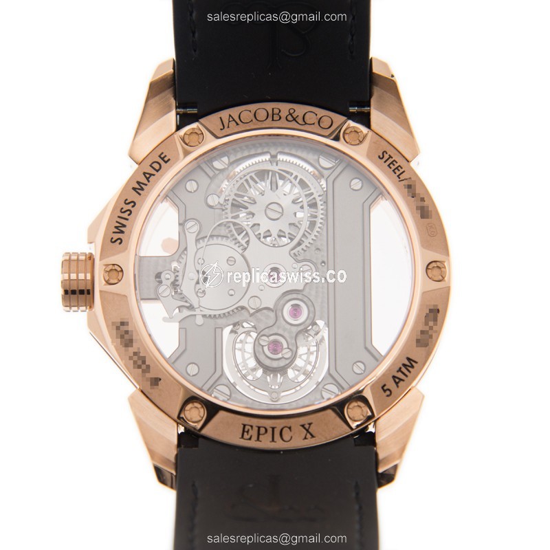 Jacob & Co. EPIC X Replica - Automatic 18kt Rose Gold - Skull Dial - Black Alligator Strap - View 3