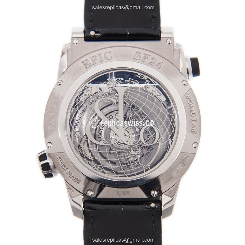 Jacob & Co ES802.30.BD.BD.A EPIC SF24 - Automatic - 18kt White Gold - Diamond Case - Black Dial - Alligator Black Strap - View 3
