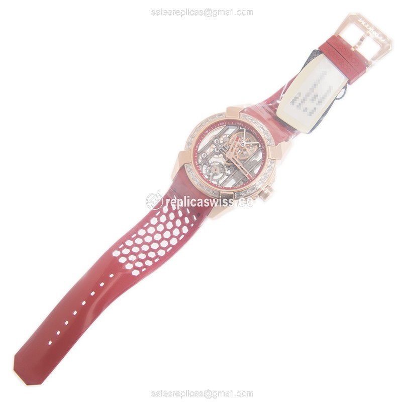 Jacob & Co EX100.43.LD.OP.ALD4A - Manual Wind - 18kt Rose Gold - Silver Dial - Red Rubber Strap - View 2