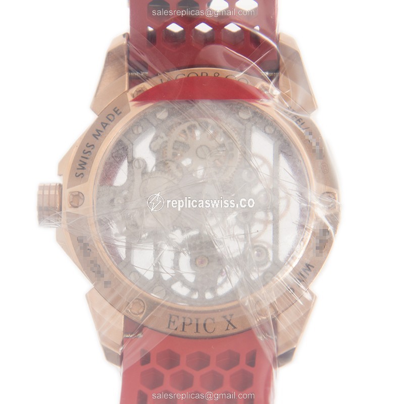 Jacob & Co EX100.43.LD.OP.ALD4A - Manual Wind - 18kt Rose Gold - Silver Dial - Red Rubber Strap - View 3