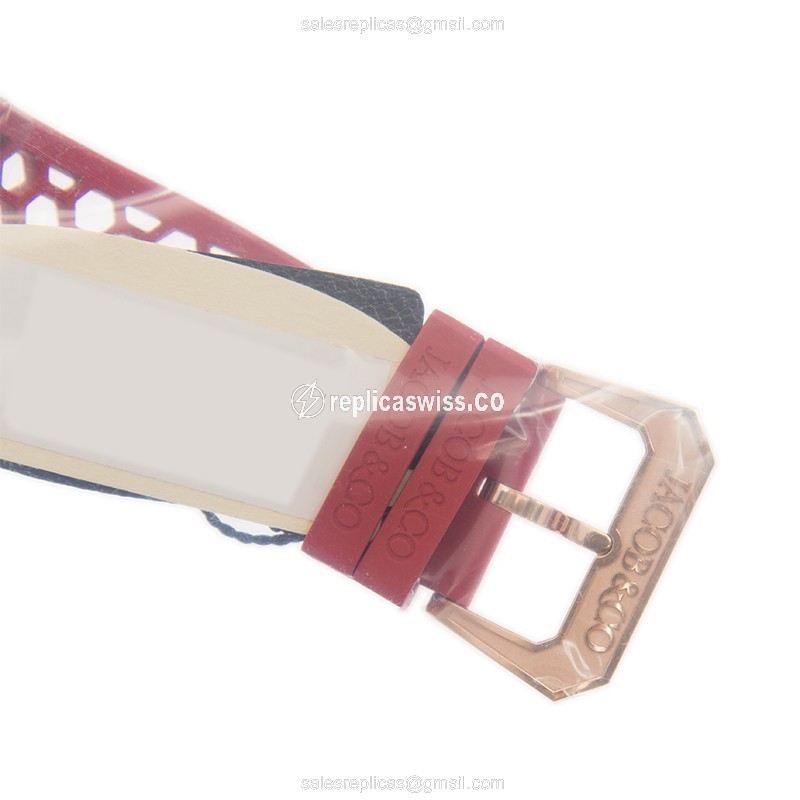 Jacob & Co EX100.43.LD.OP.ALD4A - Manual Wind - 18kt Rose Gold - Silver Dial - Red Rubber Strap - View 4