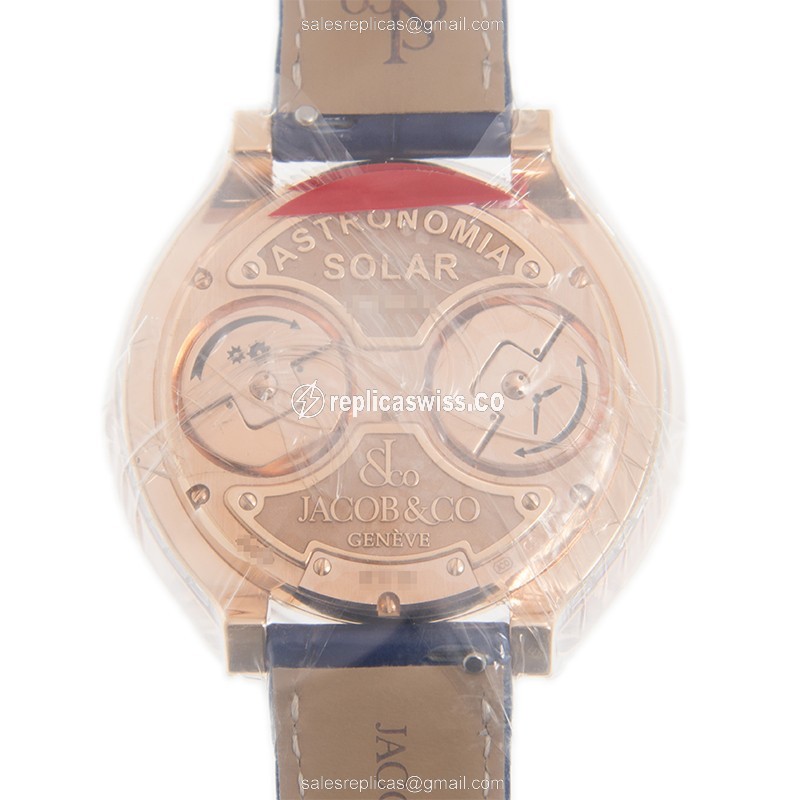 Jacob & Co AS900.40.BD.BD.A Replica - Manual Wind - 18kt Rose Gold - Diamond - Silver Dial - Blue Alligator Strap - View 3