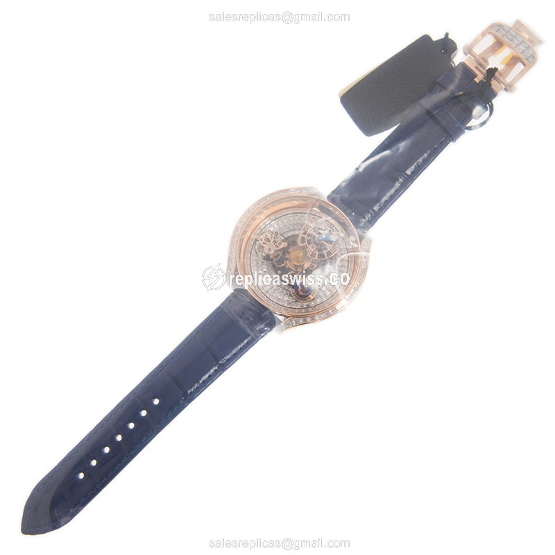 Jacob & Co AS900.40.BD.BD.A Replica - Manual Wind - 18kt Rose Gold - Diamond - Silver Dial - Blue Alligator Strap - View 2