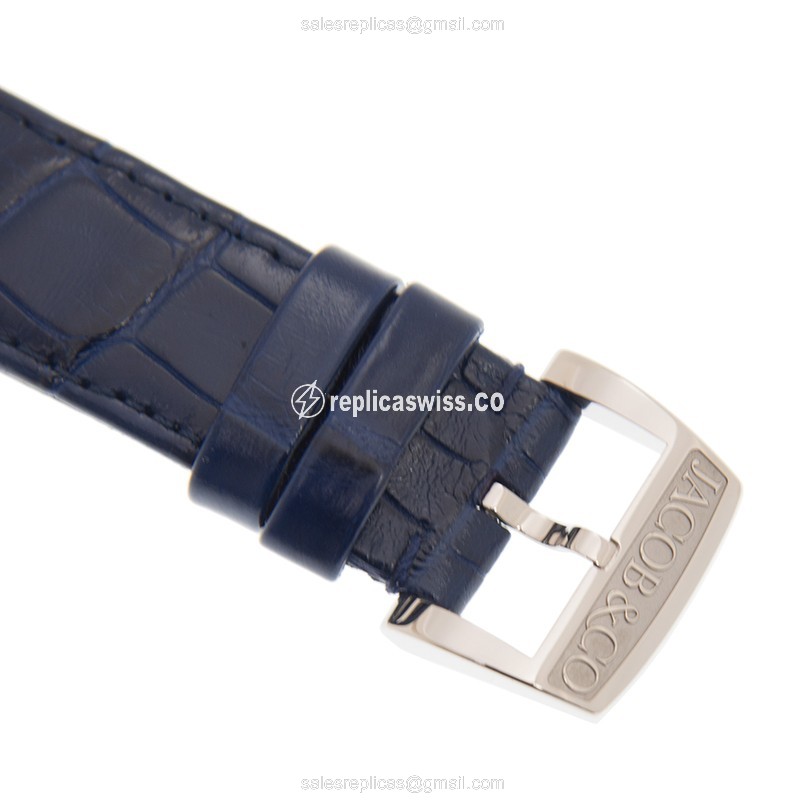 Jacob & Co AS300.30.AP.AR.B - Solar Auto - Steel Skull Dial - Blue Leather Buckle - View 4