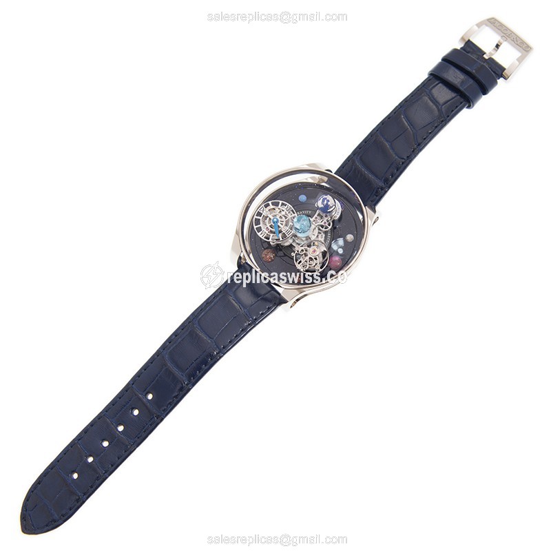 Jacob & Co AS300.30.AP.AR.B - Solar Auto - Steel Skull Dial - Blue Leather Buckle - View 2