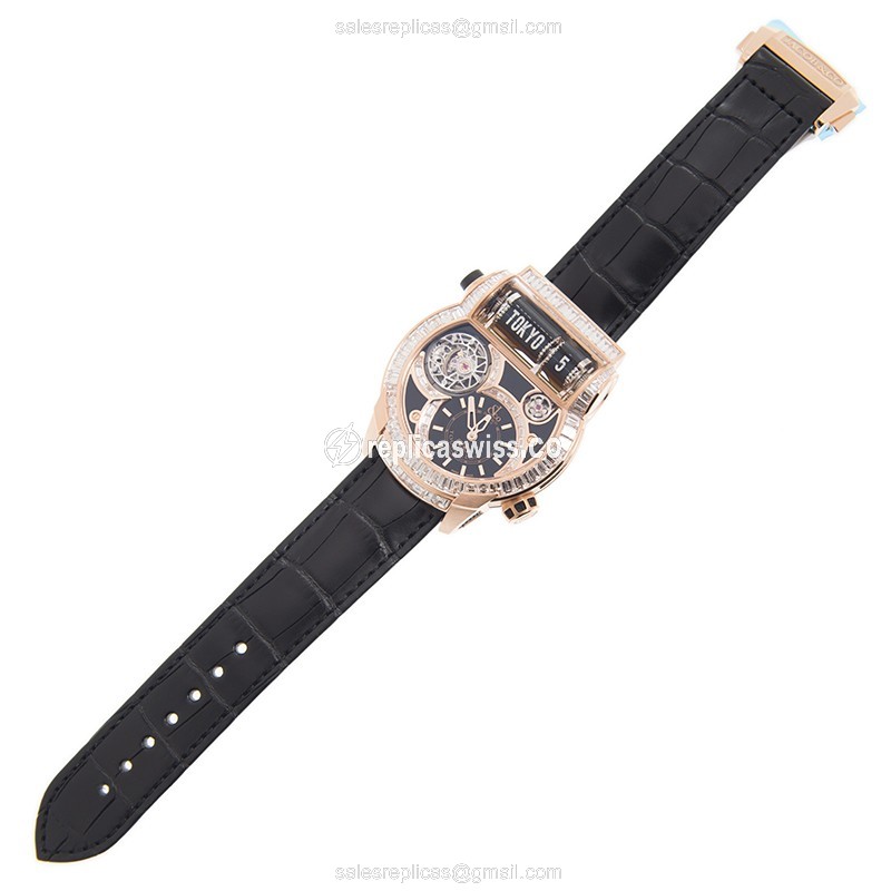 Jacob & Co. Replica ES802.40.BD.UA.A - Auto 18kt Rose Gold - Diamond Accents - Black Dial - Leather Strap - View 2