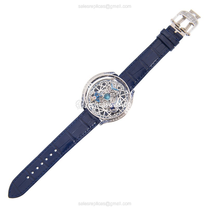Jacob & Co AS800.30 Replica - Solar Auto - 18kt White Gold - Diamond Skull - Blue Leather Strap - View 2