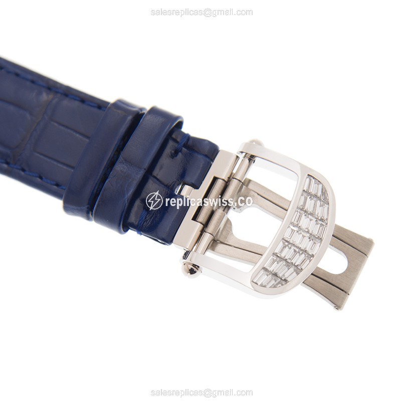 Jacob & Co AS800.30 Replica - Solar Auto - 18kt White Gold - Diamond Skull - Blue Leather Strap - View 4