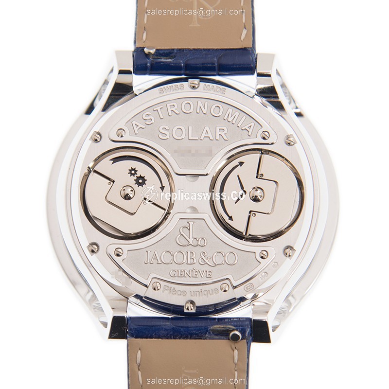 Jacob & Co AS800.30 Replica - Solar Auto - 18kt White Gold - Diamond Skull - Blue Leather Strap - View 3