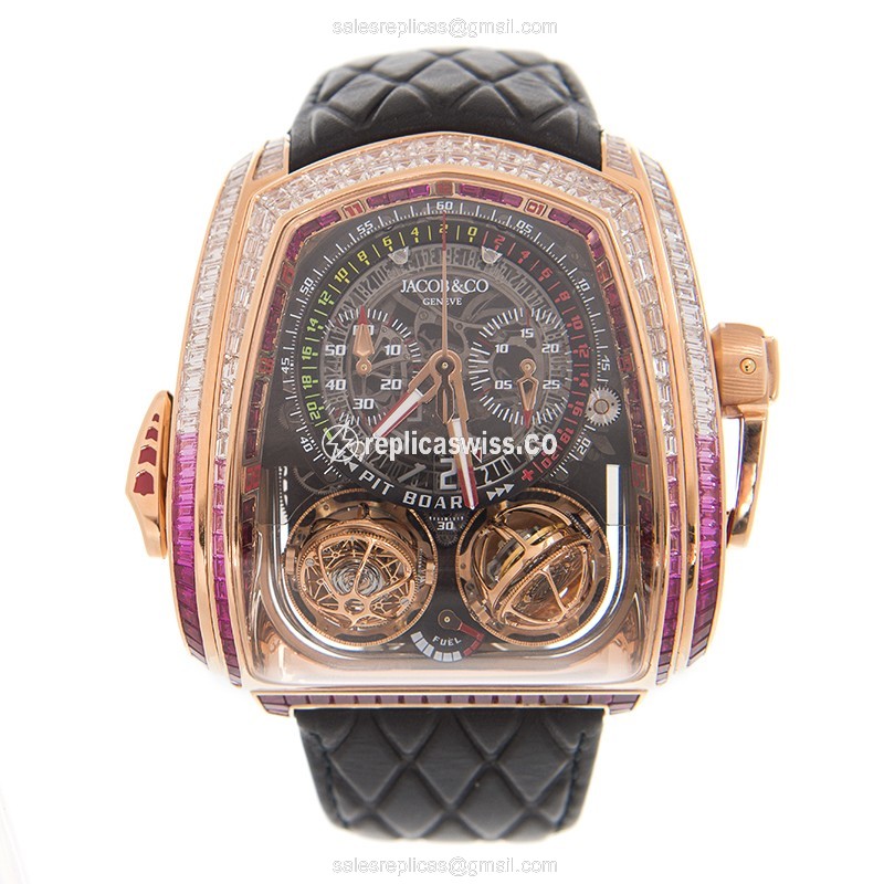 Jacob & Co TT800.40.BR.AA.AWA4S - Manual Wind - 18kt Rose Gold Case - Black Dial - Leather Strap - Black Clasp - View 2