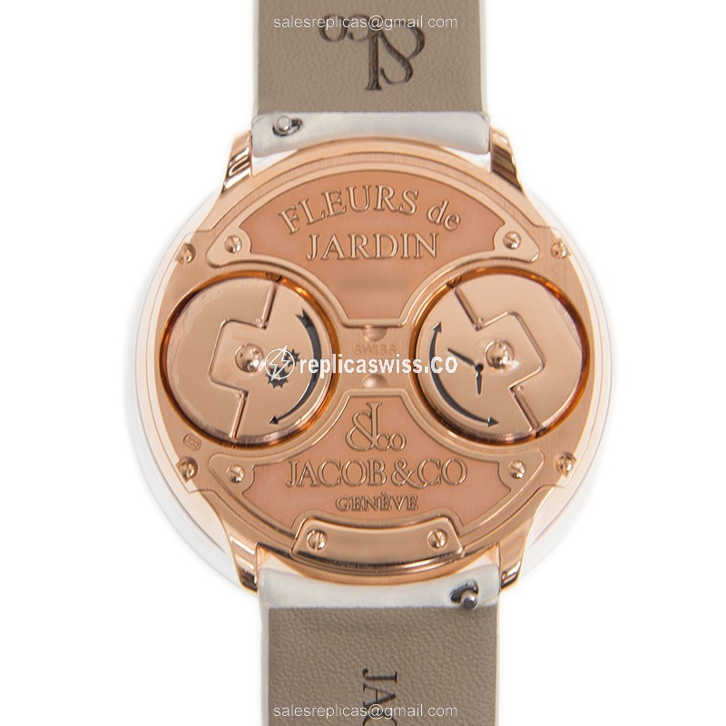 Jacob & Co. FLEURS DE JARDIN Replica - Manual - 18kt Rose Gold - Sapphire Dial - White Leather Strap - View 3