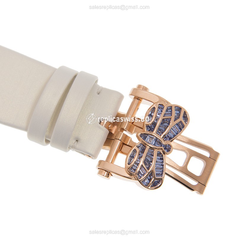Jacob & Co. FLEURS DE JARDIN Replica - Manual - 18kt Rose Gold - Sapphire Dial - White Leather Strap - View 4