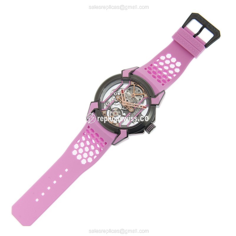 Jacob & Co Replica EPIC X - Manual Wind - Titanium Case - Skull Dial - Pink Rubber Strap - Buckle Clasp - View 2