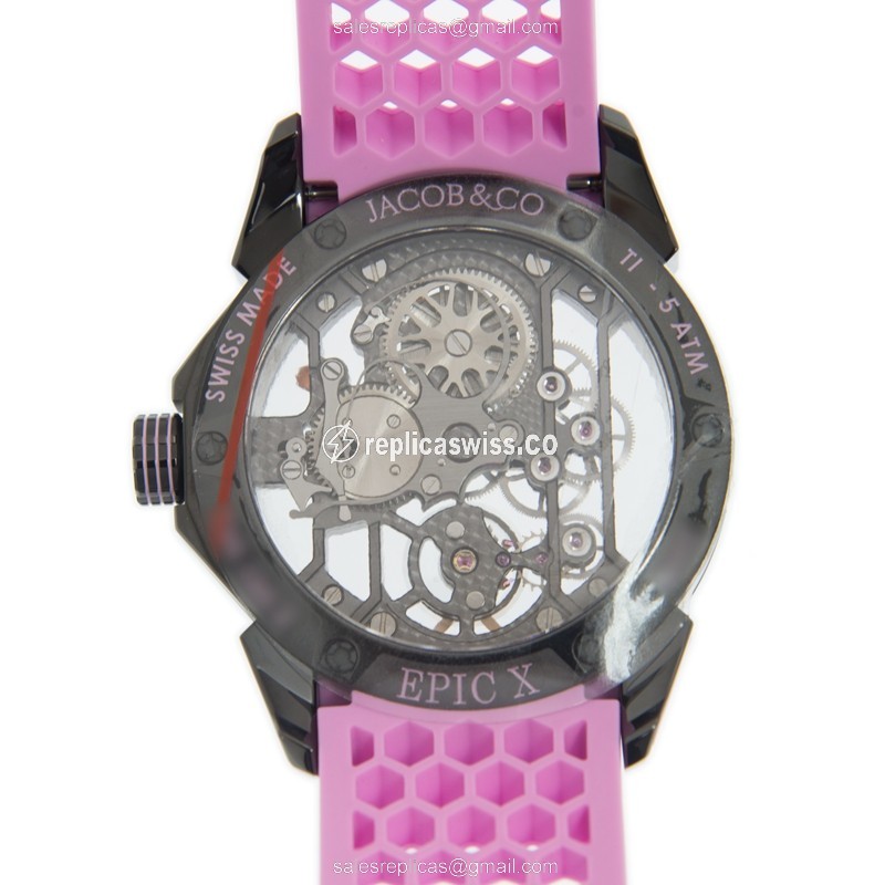 Jacob & Co Replica EPIC X - Manual Wind - Titanium Case - Skull Dial - Pink Rubber Strap - Buckle Clasp - View 3