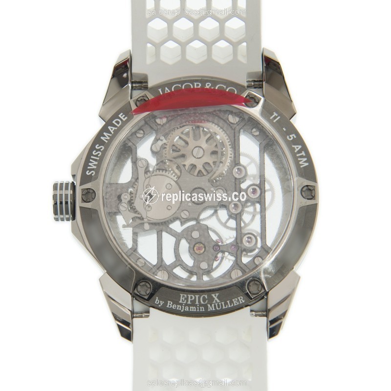 Jacob & Co. EX100.20.WR.WB.ALB4A - Manual Wind Titanium Case - Skull Dial - White Rubber Strap - View 3