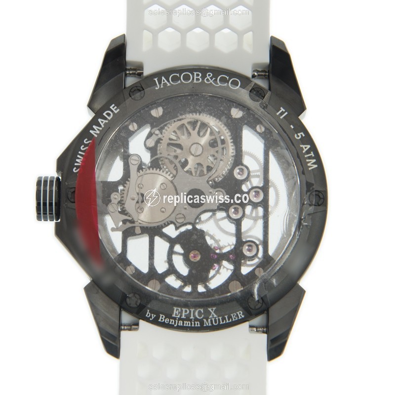 Jacob & Co. EX100.21.WR.WB.ABRU Replica - Automatic - Steel Case - Skull Dial - White Rubber Strap - View 3