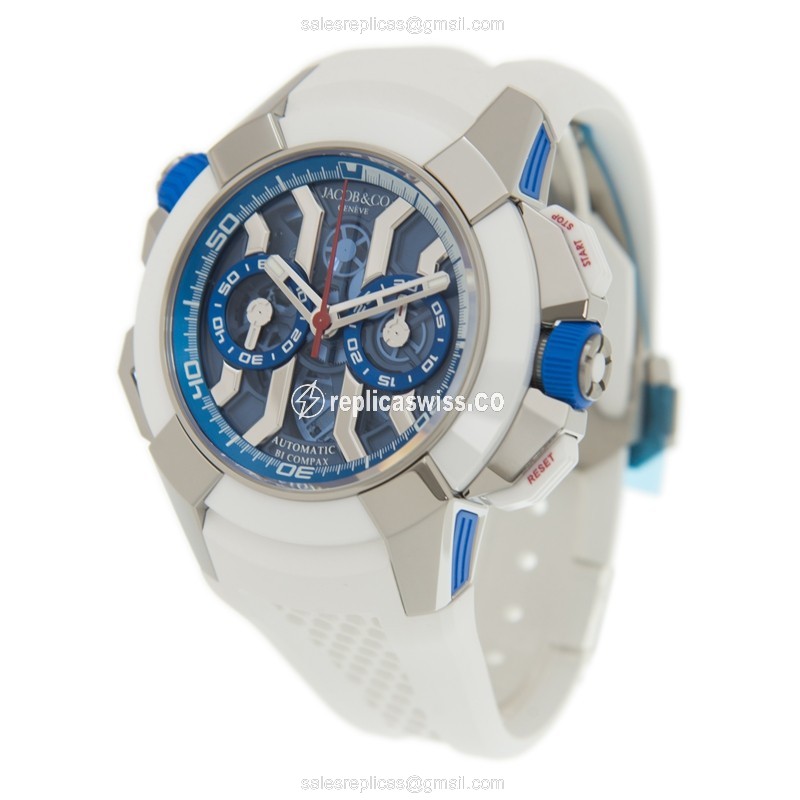 Jacob & Co EC313.20.PE.LL.GHB4D Replica - Automatic - Titanium Case - Blue Dial - White Rubber Strap - View 3