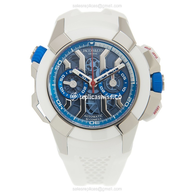 Jacob & Co EC313.20.PE.LL.GHB4D Replica - Automatic - Titanium Case - Blue Dial - White Rubber Strap - View 2