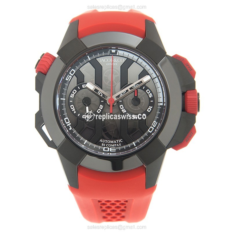 Jacob & Co EC313.21.SB.BB.BHD4D EPIC X CHRONO - Auto Titanium Case - Black Dial - Red Rubber Strap - View 2
