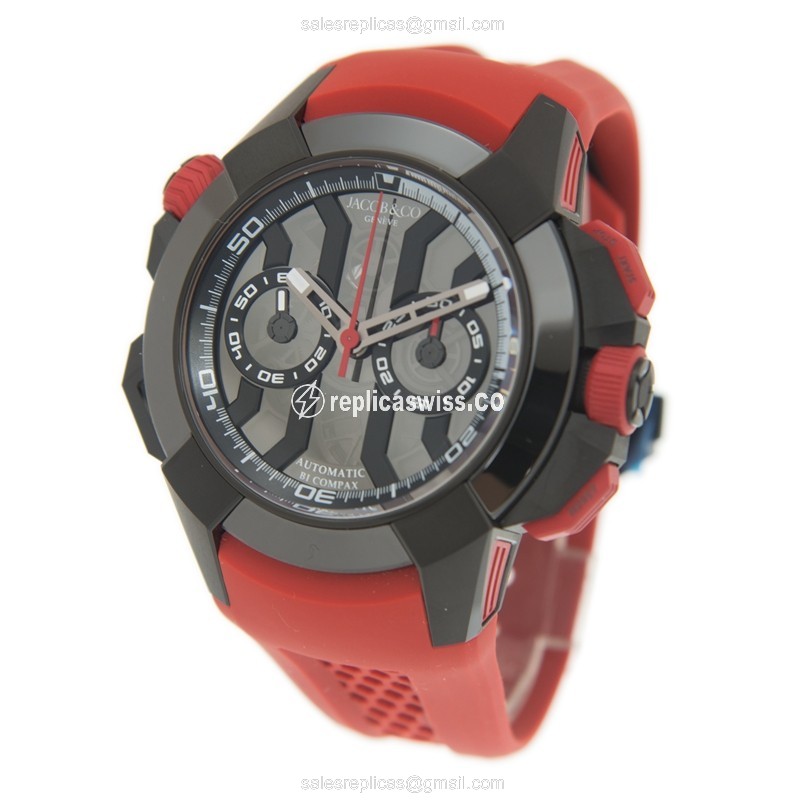 Jacob & Co EC313.21.SB.BB.BHD4D EPIC X CHRONO - Auto Titanium Case - Black Dial - Red Rubber Strap - View 3