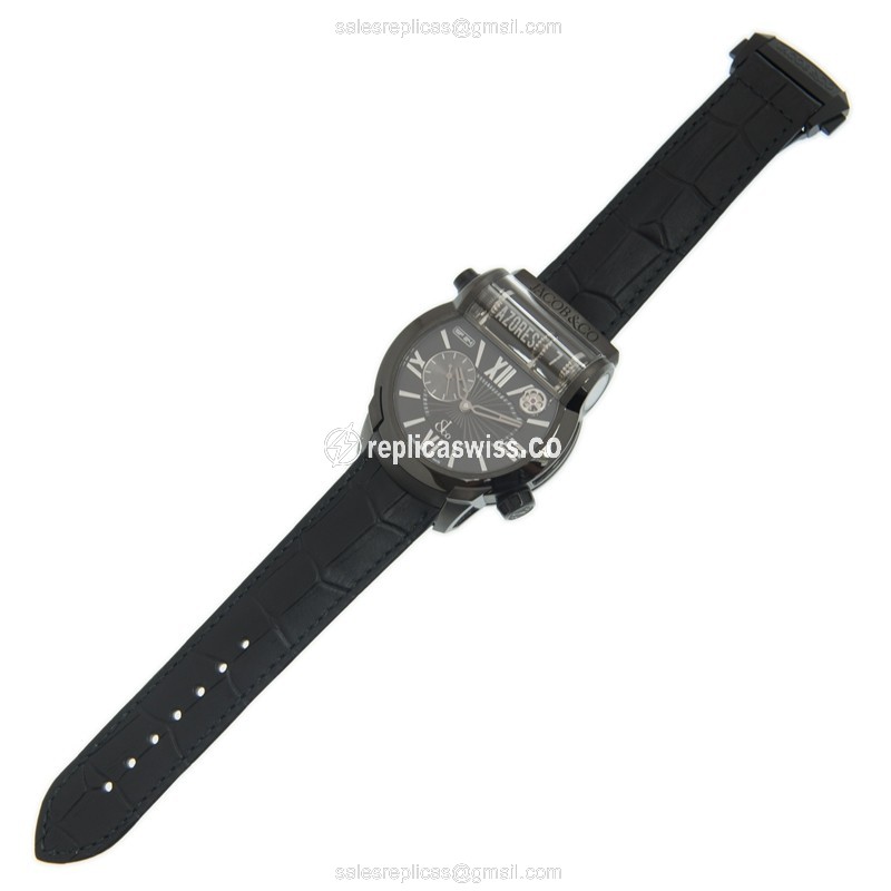 Jacob & Co ES100.21.NS.LH.ACA4D - Automatic Titanium - Black Dial - Leather Strap - Buckle Clasp - View 2