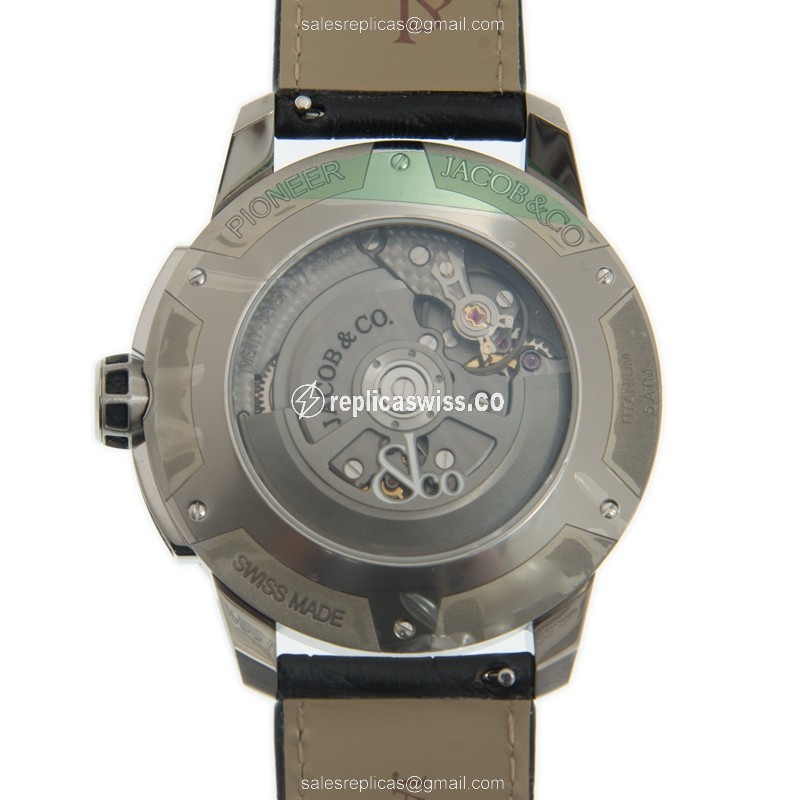 Jacob & Co PIONEER Replica - Automatic Titanium - Brown Dial - Black Alligator Strap - View 3