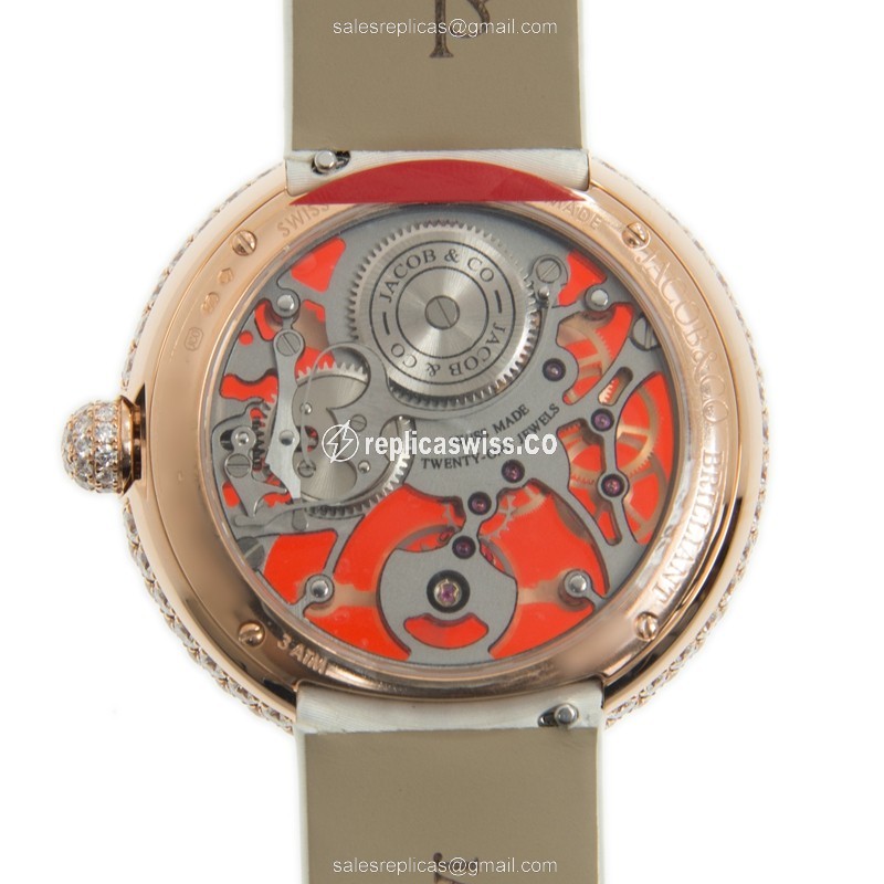 Jacob & Co BS431.40.RD.QR.ASB4A Replica - Automatic 18kt Rose Gold & Diamond Red Dial Silk White Buckle - View 3
