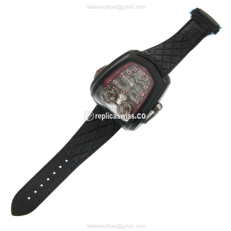 Jacob & Co TT100.21.NS.NK.CWA4D - Manual Wind - Titanium Case - Skull Dial - Black Leather Strap - View 2