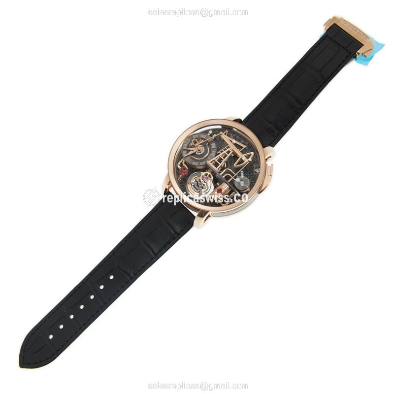 Jacob & Co OI100.40.AA.AA.ACA4S - Manual Wind - 18kt Rose Gold - Skull Dial - Black Alligator Strap - View 2