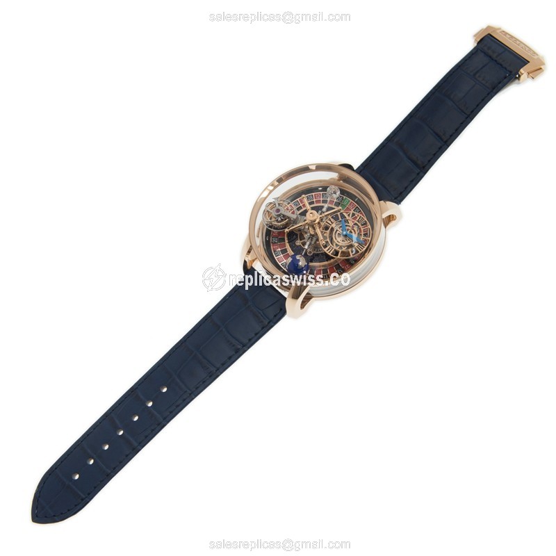 Jacob & Co AT160.40.AB.AB.ABALA - Manual Wind - 18kt Rose Gold - Skull Dial - Blue Alligator Buckle - View 2