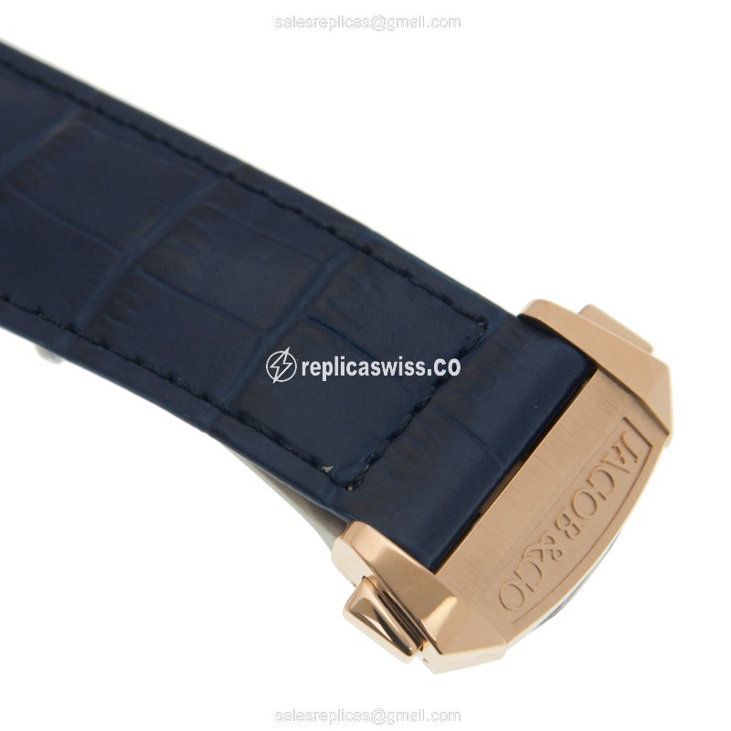 Jacob & Co AT160.40.AB.AB.ABALA - Manual Wind - 18kt Rose Gold - Skull Dial - Blue Alligator Buckle - View 3