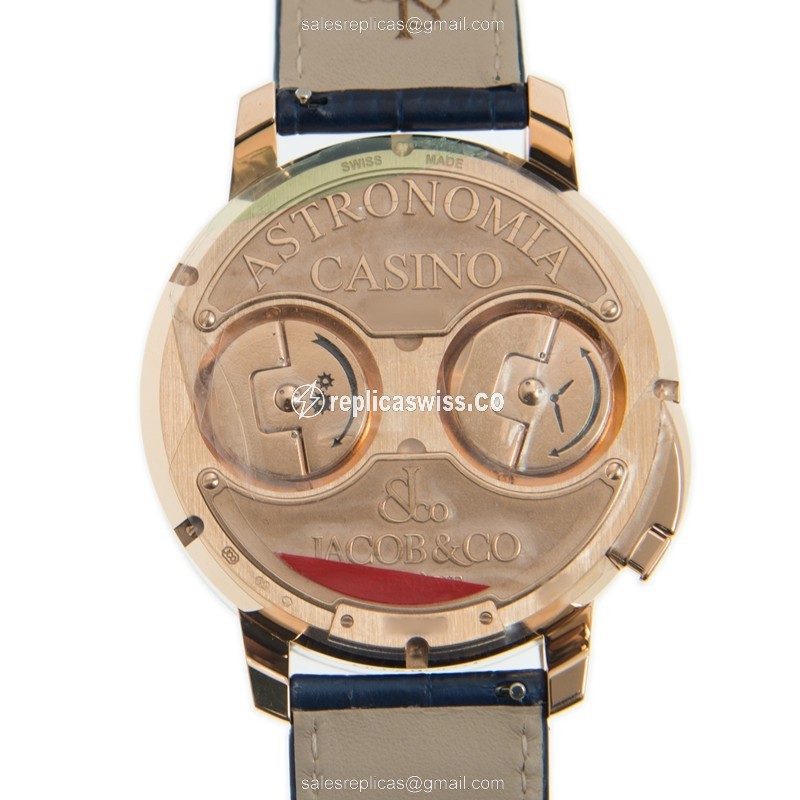 Jacob & Co AT160.40.AB.AB.ABALA - Manual Wind - 18kt Rose Gold - Skull Dial - Blue Alligator Buckle - View 4
