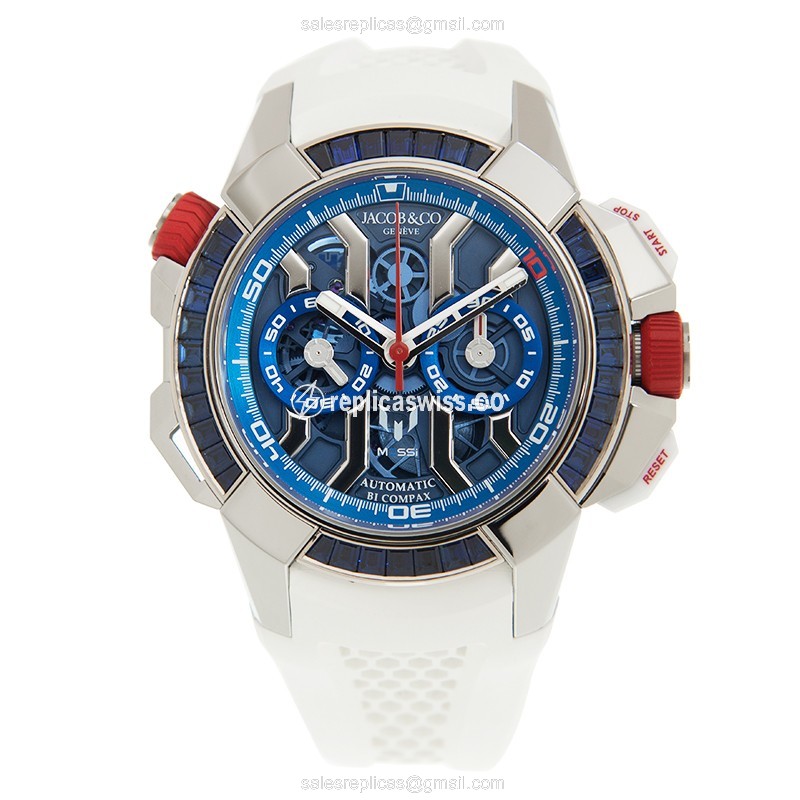 Jacob & Co EC423.32.BB.UA.AHB4S - Automatic - 18kt White Gold - Sapphire Blue - Rubber White Buckle - View 2