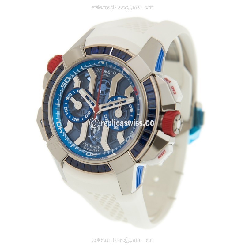 Jacob & Co EC423.32.BB.UA.AHB4S - Automatic - 18kt White Gold - Sapphire Blue - Rubber White Buckle - View 3