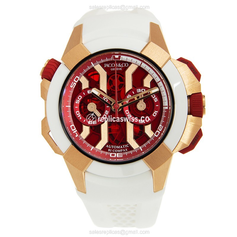 Jacob & Co EC313.42.SA.RR.FHB4D - Rose Gold Case - Titanium - Automatic - Red Dial - White Rubber Strap - View 2
