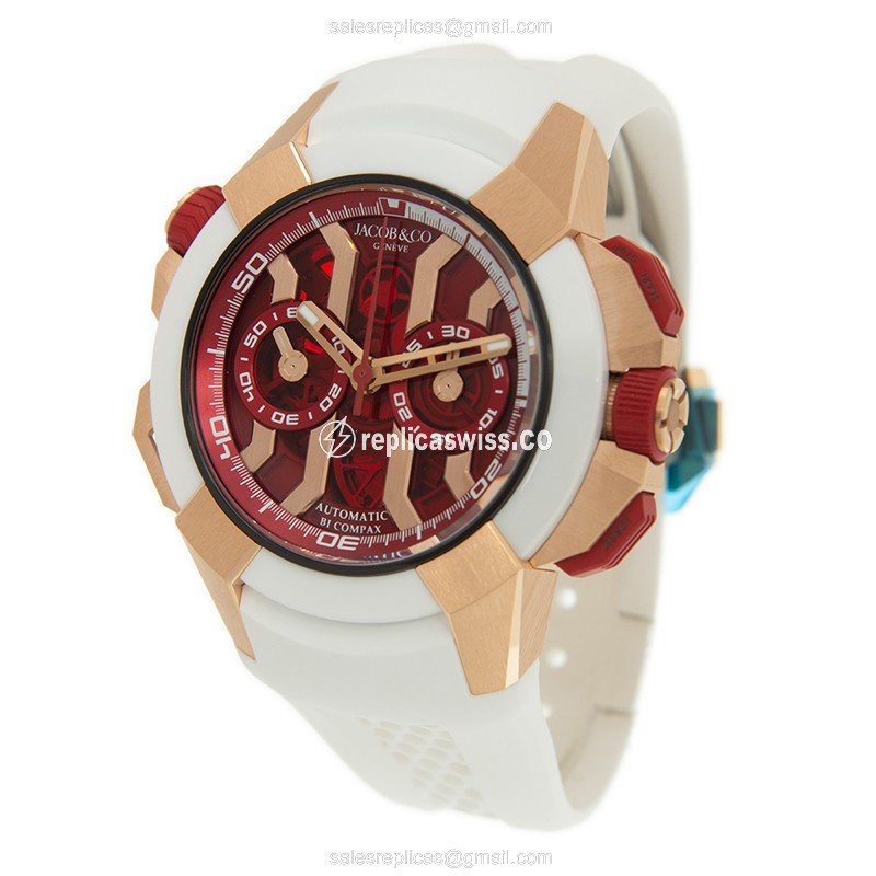 Jacob & Co EC313.42.SA.RR.FHB4D - Rose Gold Case - Titanium - Automatic - Red Dial - White Rubber Strap - View 3