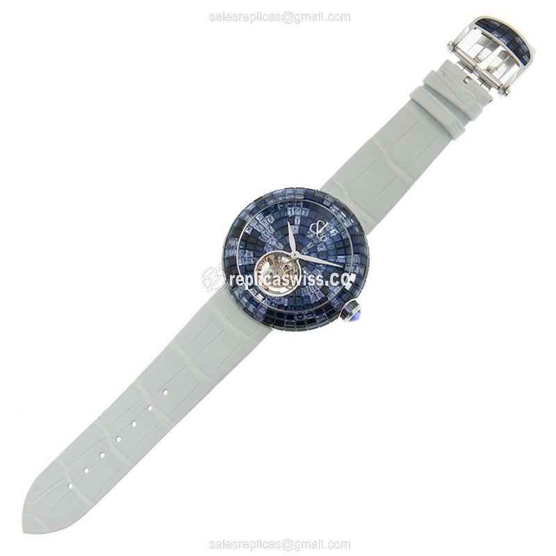 Jacob & Co BT543.30.CB.CB.BBSAA - Automatic - 18kt White Gold - Diamond Blue Dial - White Leather Strap - View 2