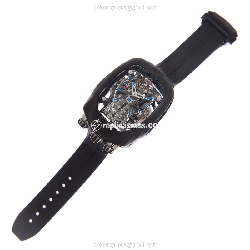 Jacob & Co Bugatti CHIRON Tourbillon - Manual Wind - Titanium Case - Black Dial - Rubber Black Strap - View 2