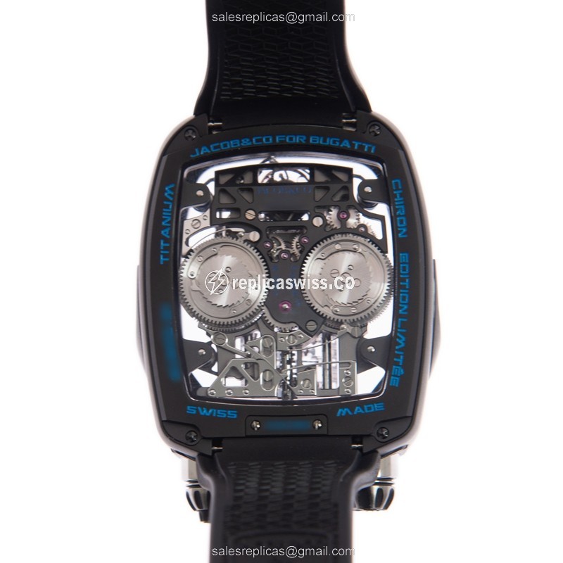 Jacob & Co Bugatti CHIRON Tourbillon - Manual Wind - Titanium Case - Black Dial - Rubber Black Strap - View 3