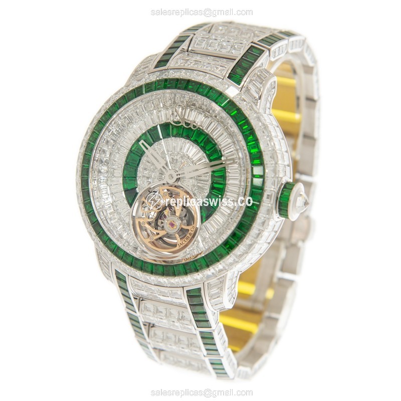 Jacob & Co CAVIAR Tourbillon - Manual - 18kt White Gold - Diamond Case - Silver Dial - View 3