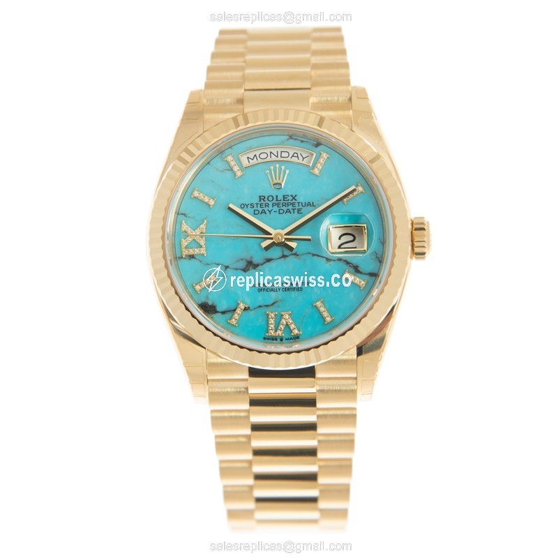 Rolex DAY-DATE Replica - Automatic - 18kt Gold - Green Dial, Gold Clasp - View 2