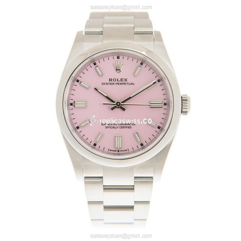 Rolex OYSTER PERPETUAL Replica - Automatic - Steel - Pink Dial on Silver - View 2
