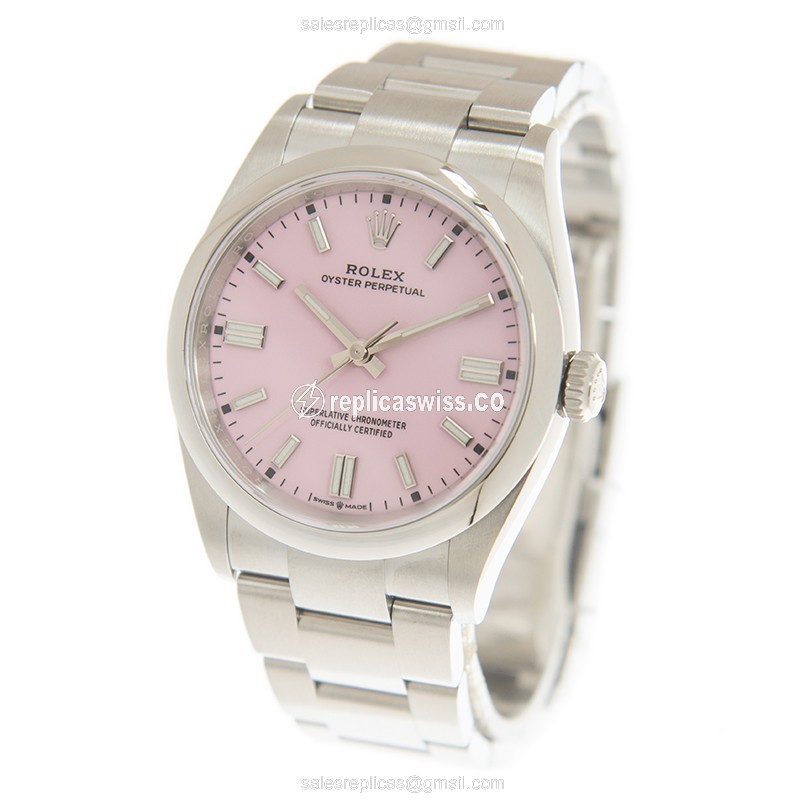 Rolex OYSTER PERPETUAL Replica - Automatic - Steel - Pink Dial on Silver - View 3