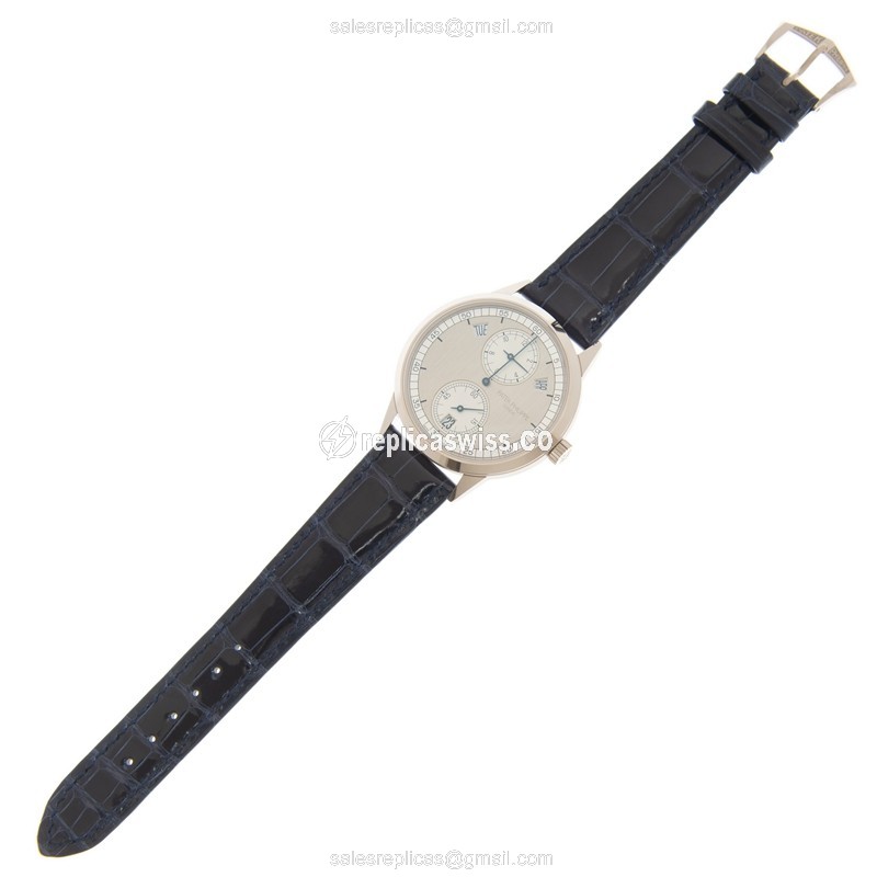Patek Philippe 5235G-001 Complications Replica - Auto - 18kt White Gold - Silver Dial - Blue Alligator - View 2