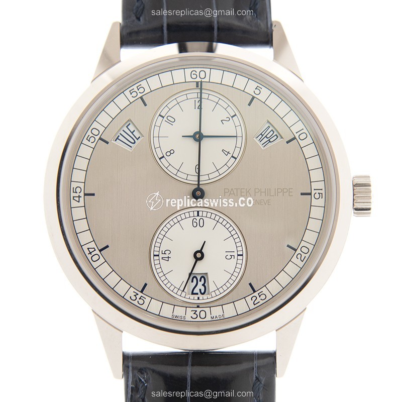 Patek Philippe 5235G-001 Complications Replica - Auto - 18kt White Gold - Silver Dial - Blue Alligator - View 3