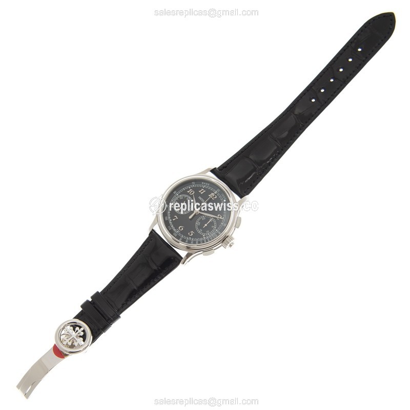 Patek Philippe 5370P-001 Complications Manual Wind - Platinum Case, Black Dial, Alligator Black Strap - View 2
