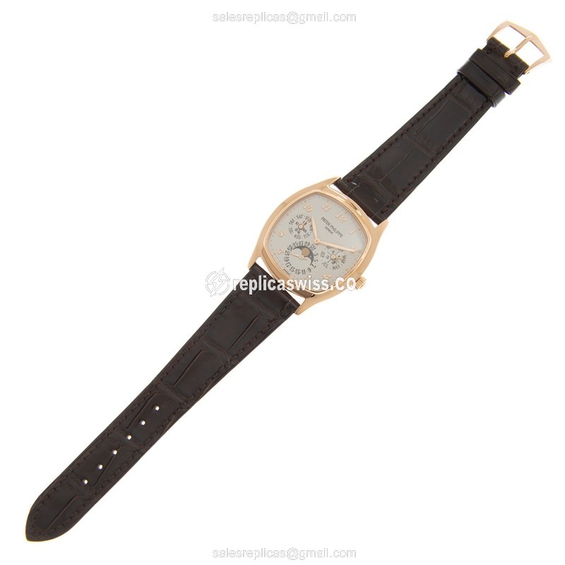Patek Philippe 5940R-001 Grand Complications Replica - Automatic - 18kt Rose Gold - White Dial - Leather Brown Strap - View 2