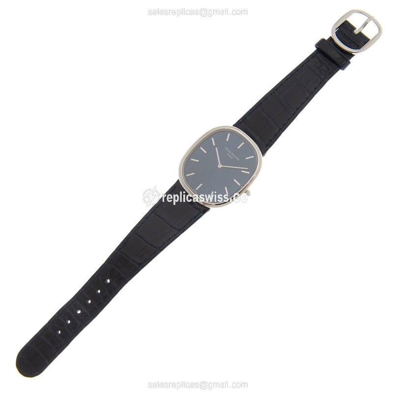 Patek Philippe Golden Ellipse Replica - Automatic - Platinum Case - Blue Dial & Leather Strap - View 2