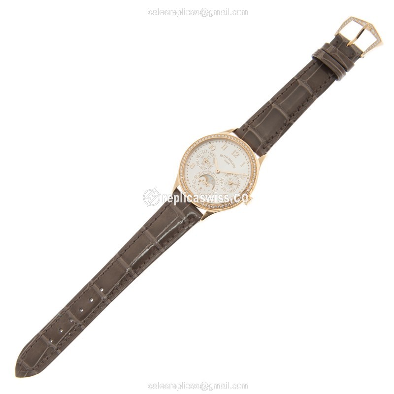 Patek Philippe 7140R-001 Grand Complications - Automatic - 18kt Rose Gold & Diamond Dial - White - Brown Alligator Strap - Buckle Clasp - View 2